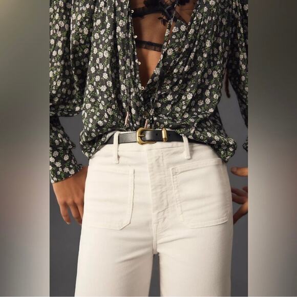 MOTHER The Patch Pocket Roller Skimp Corduroy Flare Jeans Sz 29 Chalk Ivory $248 - Picture 2 of 16